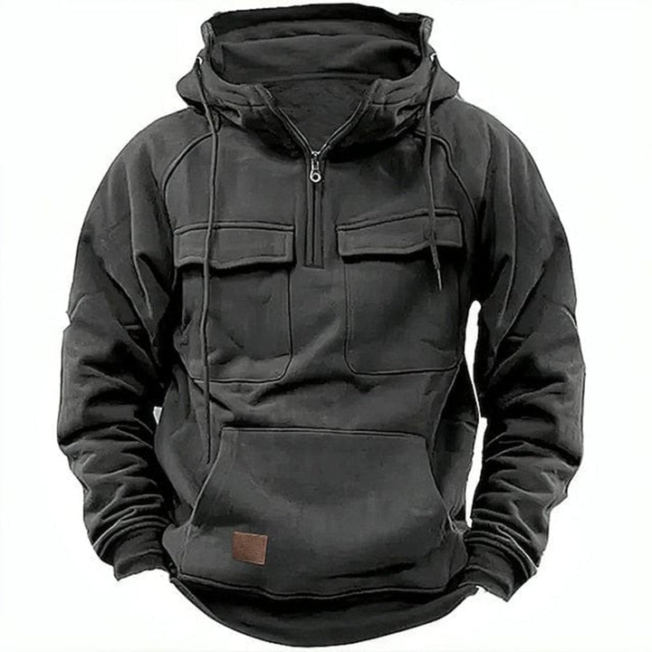 Sweat à capuche robuste pour homme avec demi-fermeture éclair, poches avant et capuche – Streetwear pour extérieur et quotidien