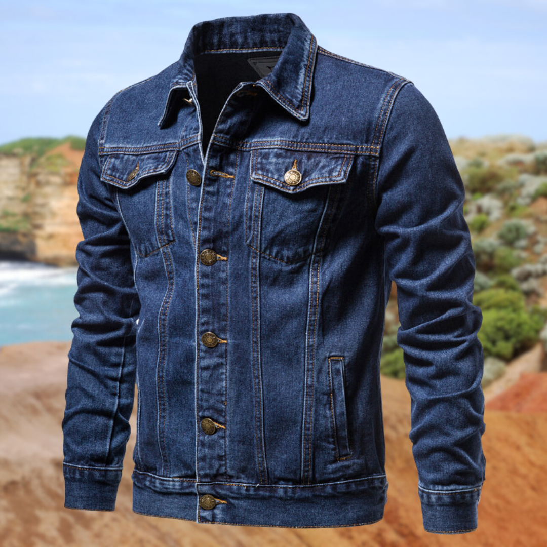 Veste en jean homme avec coutures contrastées et fermeture à boutons – Classique robuste du style street pour le quotidien et les loisirs