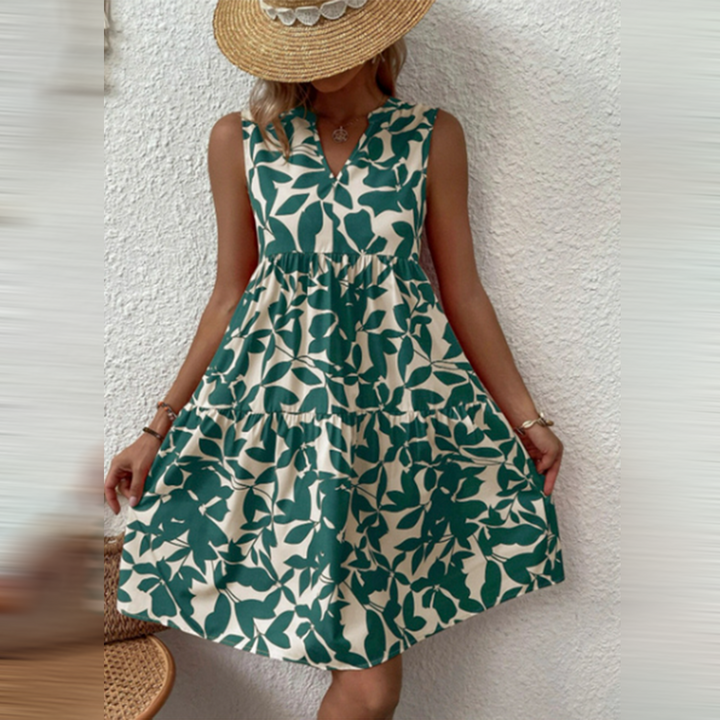 Botanical Sleeveless Dress – Floral Elegance and Summer Comfort