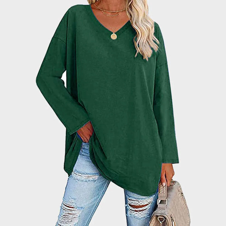 Maglia oversize da donna a manica lunga con scollo a V – Top basic casual a maniche lunghe