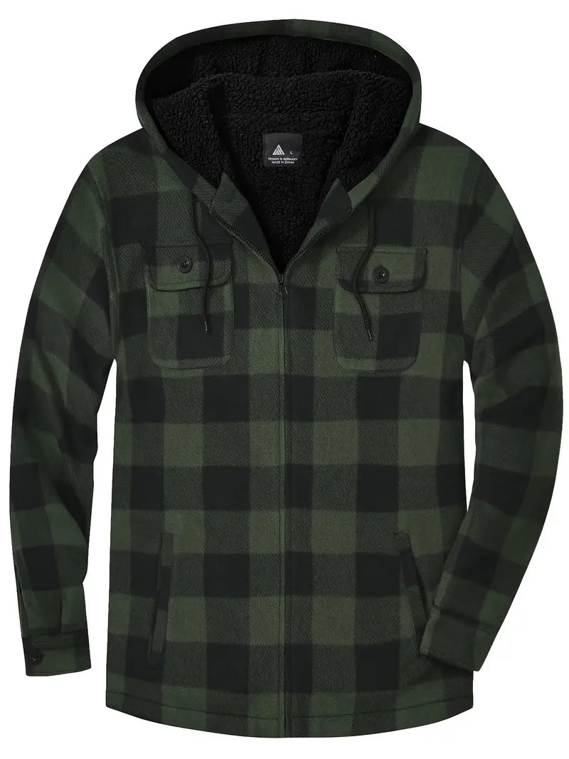 Men's trendy hooded coat with Sherpa lining warm jacket