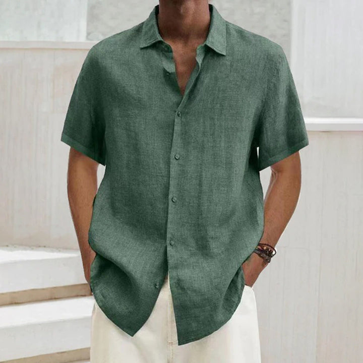 Chemise légère en lin pour homme à manches courtes – chemise d'été avec patte de boutonnage et col Kent | Respirante et décontractée pour la plage et le quotidien