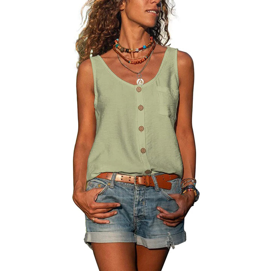 Top estivo da donna con abbottonatura – Canotta ampia con scollo a V e tasca sul petto