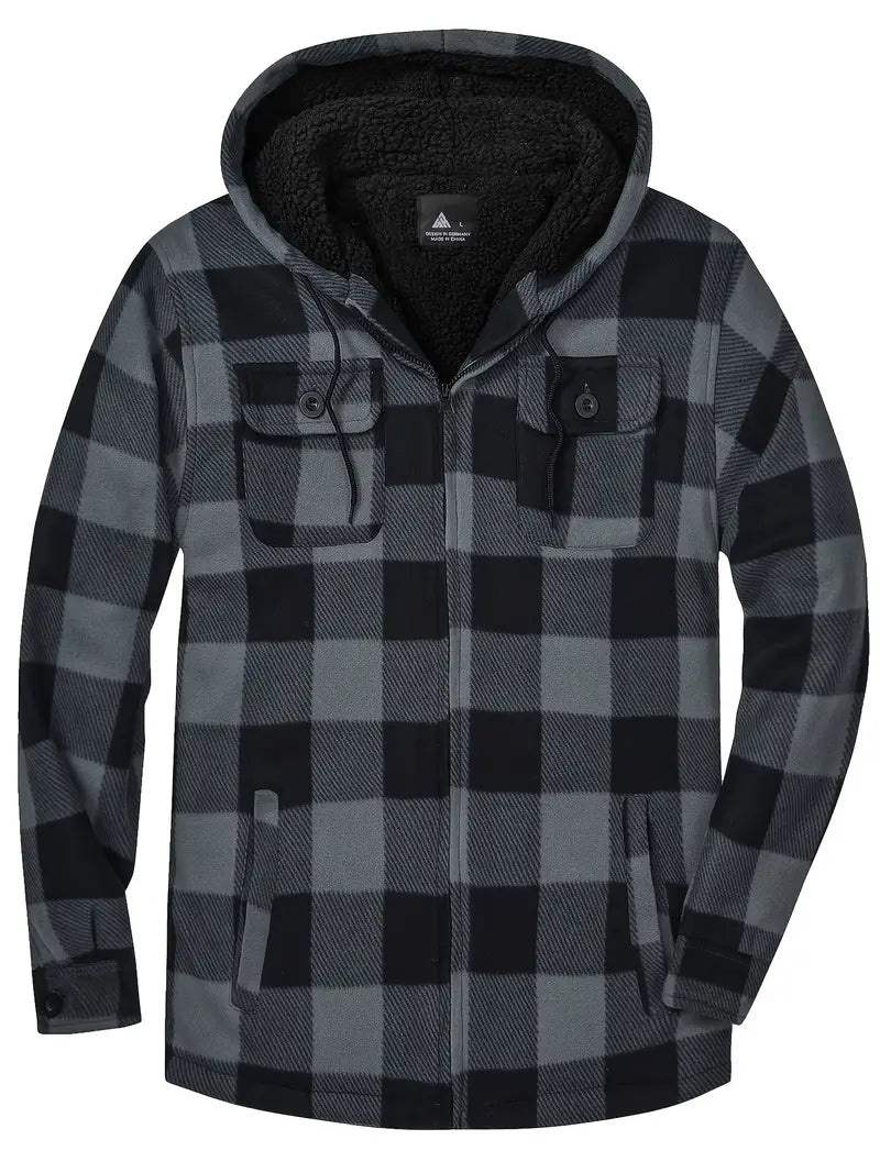 Men's trendy hooded coat with Sherpa lining warm jacket