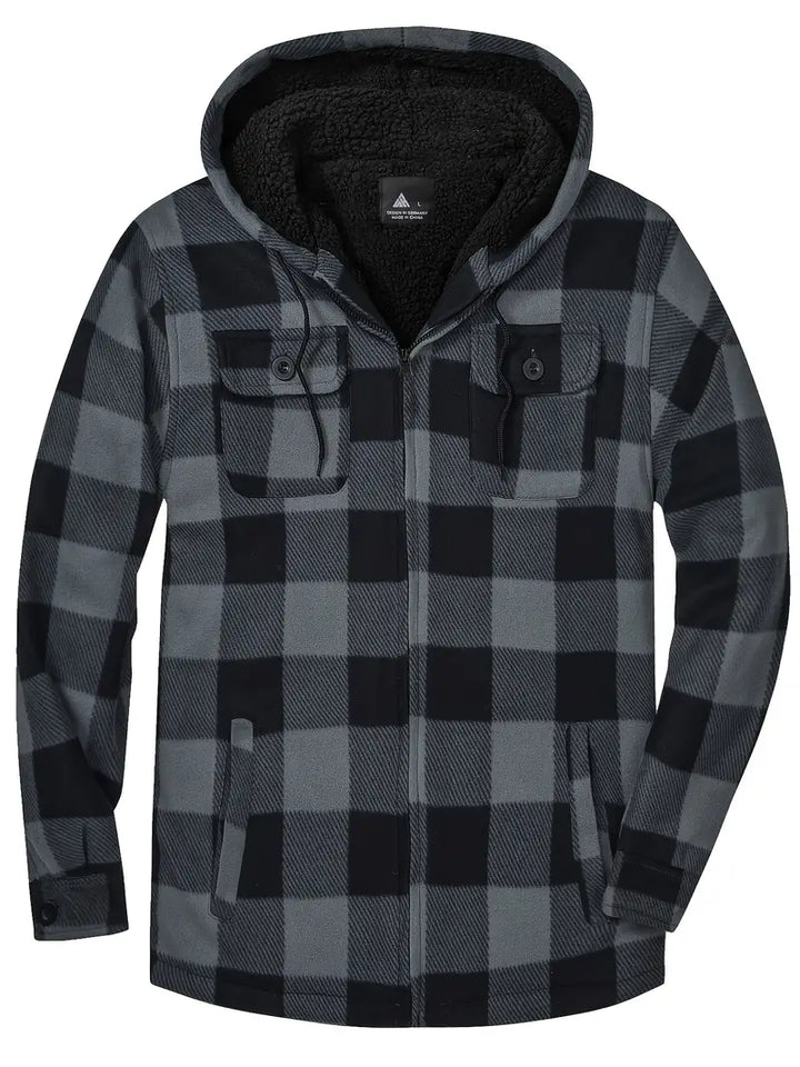 Men's trendy hooded coat with Sherpa lining warm jacket