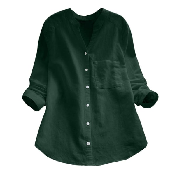 Damen Leinenbluse mit Stehkragen – Luftiges Langarmshirt mit Knopfleiste & Brusttasche für Frühling, Sommer & Alltag