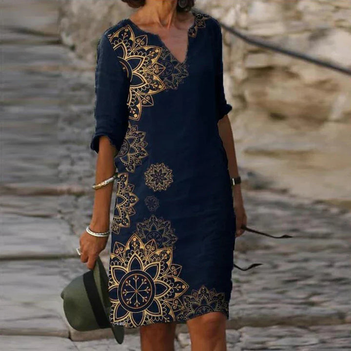 Abito estivo casual con motivo floreale ad acquerello e scollo a V – Comodo abito da tempo libero per spiaggia, vacanza e vita quotidiana