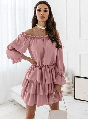 Robe épaules dénudées avec volants