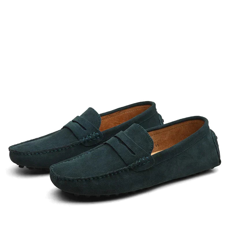 Damen Mokassins aus Wildleder – Bequeme Slipper im klassischen Penny-Loafer Stil mit rutschfester Sohle