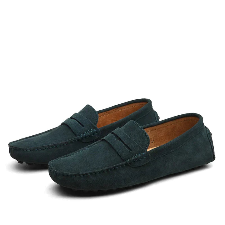 Damen Mokassins aus Wildleder – Bequeme Slipper im klassischen Penny-Loafer Stil mit rutschfester Sohle