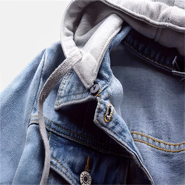 Adah - Giacca di jeans a maniche lunghe con cappuccio rimovibile