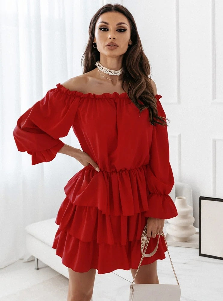 Robe épaules dénudées avec volants