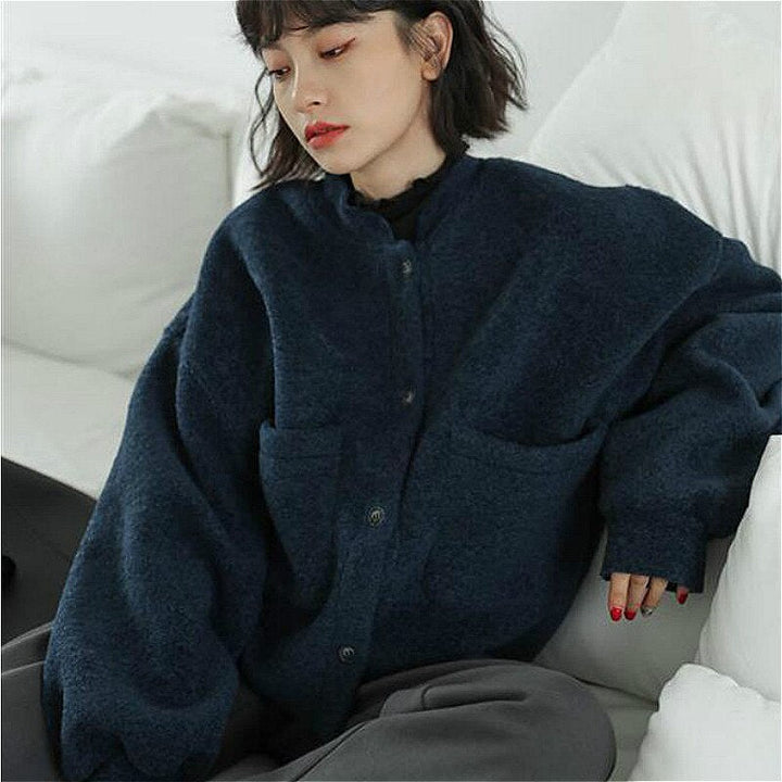 Giacca blu Émilienne con maniche lunghe e tasche