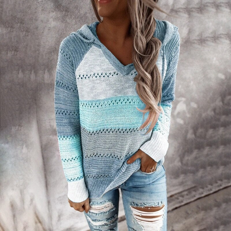 Dottie - Bequemer Patchwork-Pullover mit Kapuze