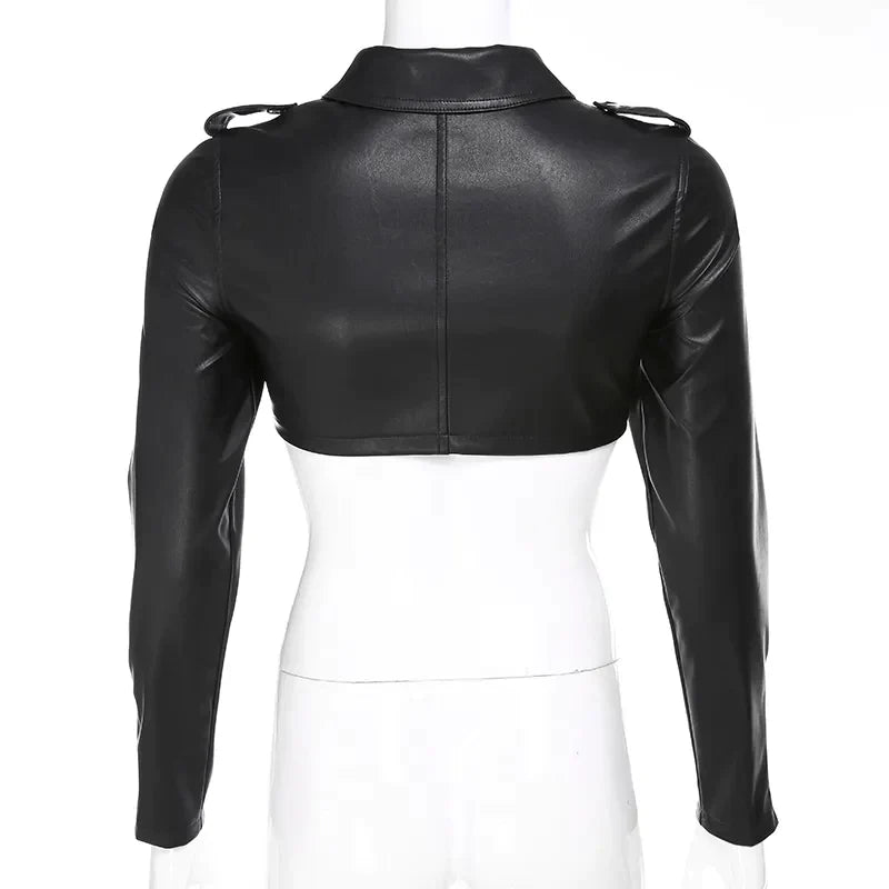 Giacca corta in pelle nera elegante per donna | Perfetta per giornate casual