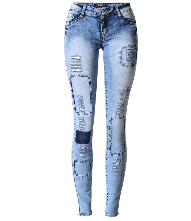 Quinley - Jeans patchwork extensibles à la mode