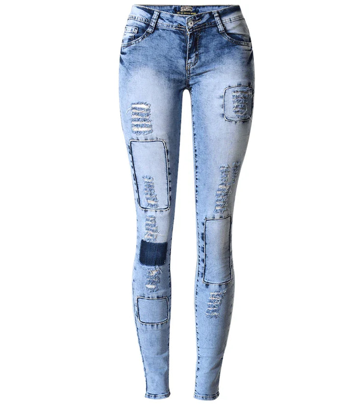 Quinley - Jeans patchwork extensibles à la mode