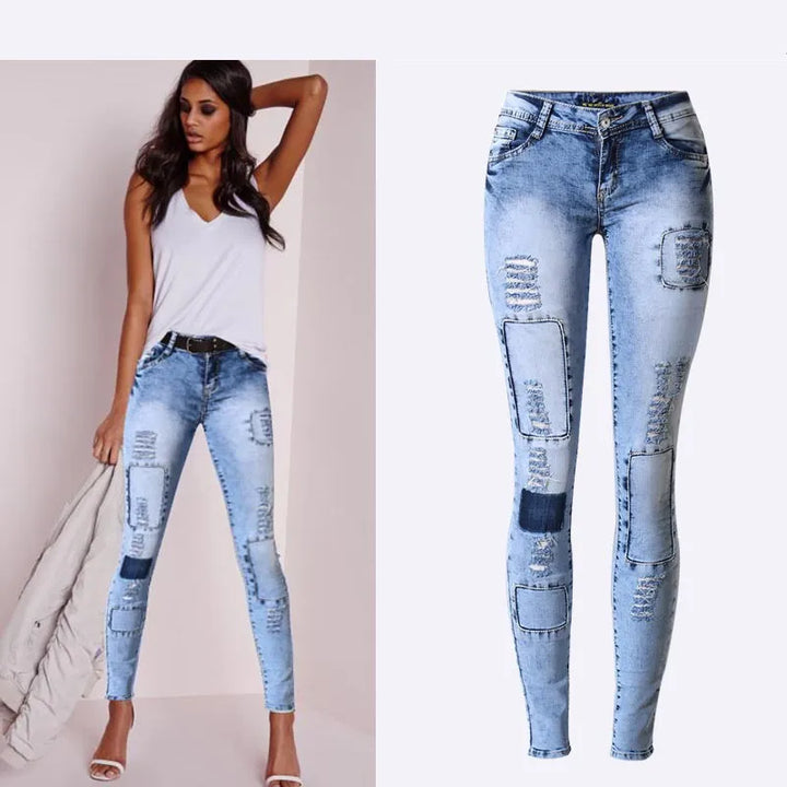 Quinley - Jeans patchwork extensibles à la mode