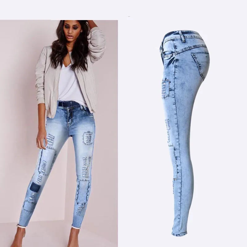 Quinley - Jeans patchwork extensibles à la mode