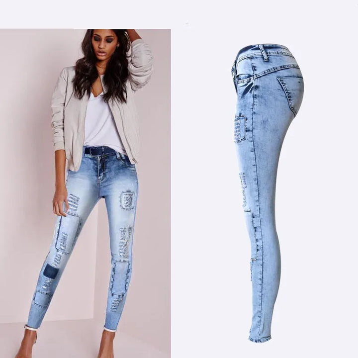 Quinley - Jeans patchwork extensibles à la mode