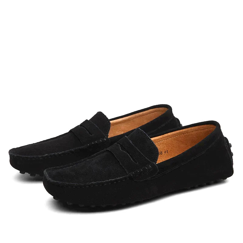 Damen Mokassins aus Wildleder – Bequeme Slipper im klassischen Penny-Loafer Stil mit rutschfester Sohle