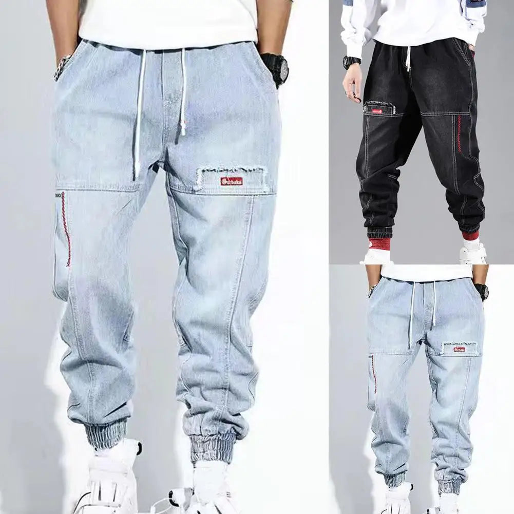 Jogger jean pour hommes – Pantalon de survêtement en denim confortable avec cordon de serrage et bas de jambe élastique