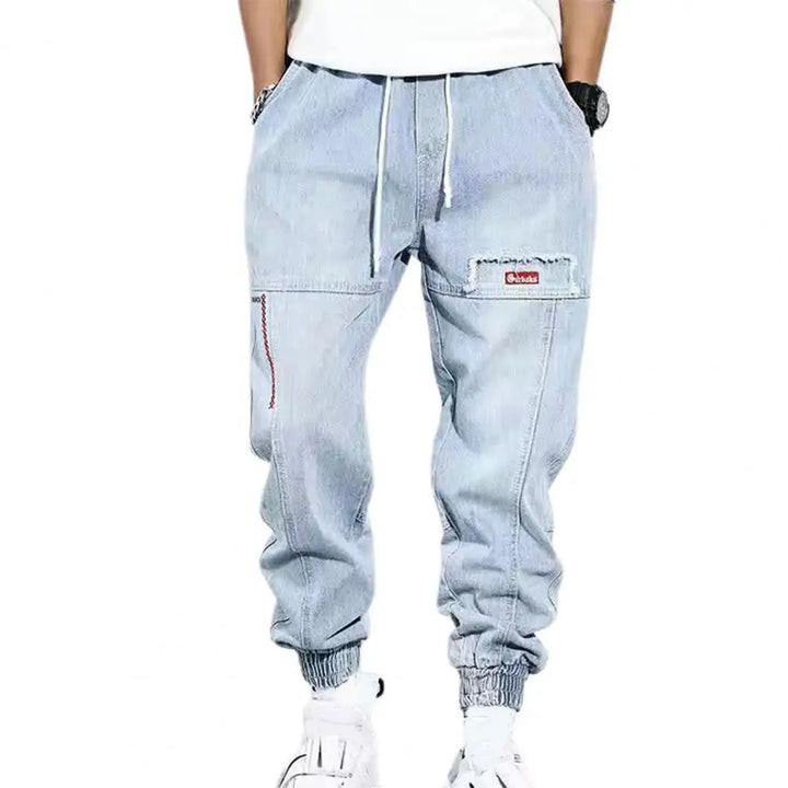 Jogger jean pour hommes – Pantalon de survêtement en denim confortable avec cordon de serrage et bas de jambe élastique