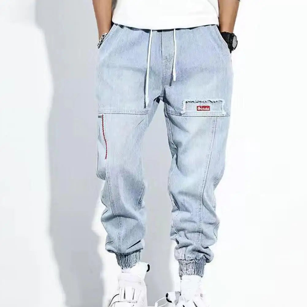 Jogger jean pour hommes – Pantalon de survêtement en denim confortable avec cordon de serrage et bas de jambe élastique