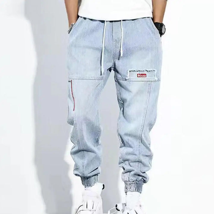 Jogger jean pour hommes – Pantalon de survêtement en denim confortable avec cordon de serrage et bas de jambe élastique