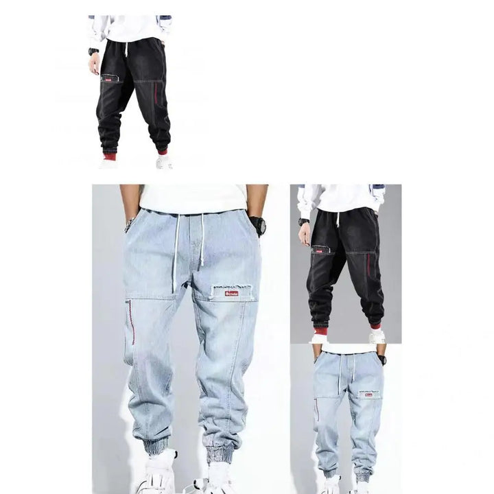Jogger jean pour hommes – Pantalon de survêtement en denim confortable avec cordon de serrage et bas de jambe élastique