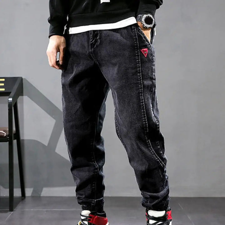Jogger jean pour hommes – Pantalon de survêtement en denim confortable avec cordon de serrage et bas de jambe élastique
