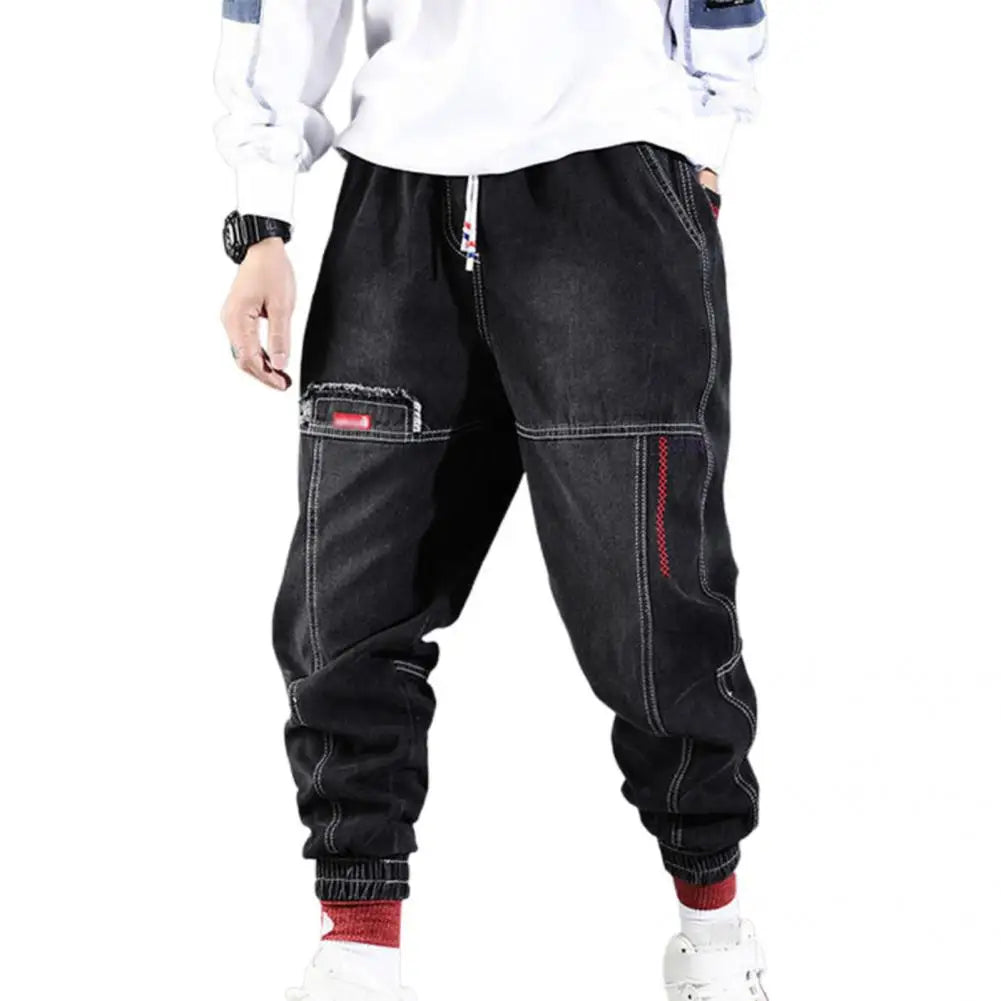 Jogger jean pour hommes – Pantalon de survêtement en denim confortable avec cordon de serrage et bas de jambe élastique