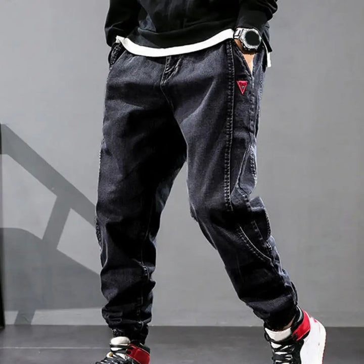 Jogger jean pour hommes – Pantalon de survêtement en denim confortable avec cordon de serrage et bas de jambe élastique
