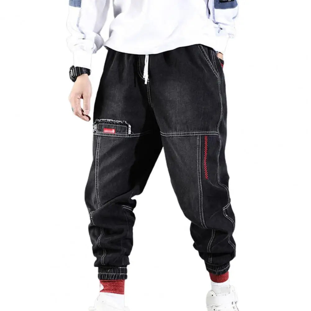 Jogger jean pour hommes – Pantalon de survêtement en denim confortable avec cordon de serrage et bas de jambe élastique