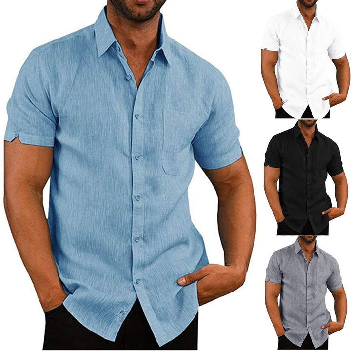 Chemise en lin à manches courtes pour homme avec patte de boutonnage – Chemise d'été légère pour loisirs, vacances et quotidien