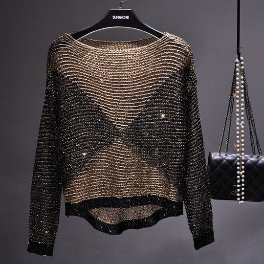 Top élégant à manches longues à paillettes – Brillance scintillante pour occasions spéciales