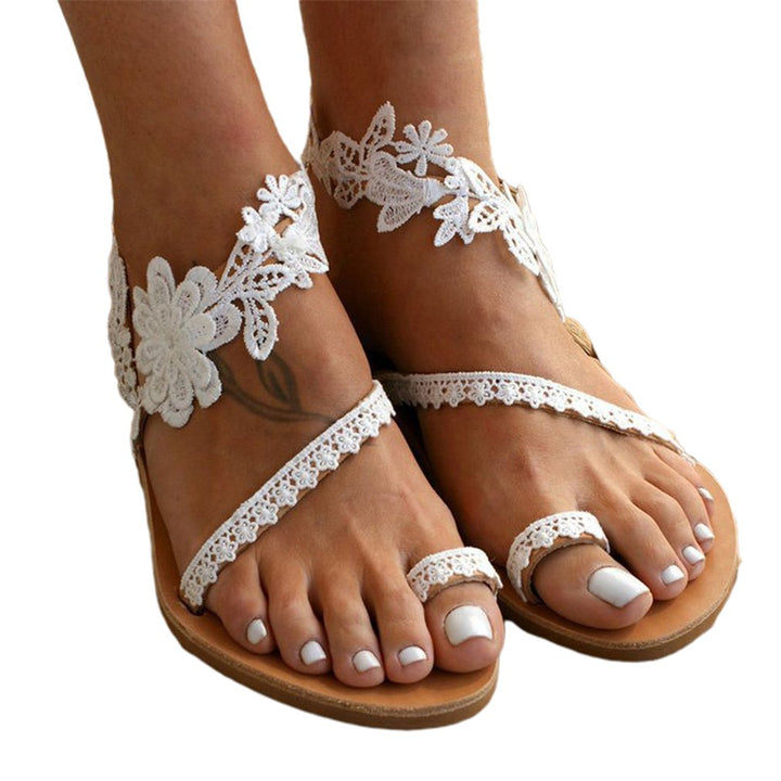Eleganti sandali infradito con pizzo e dettagli floreali – Perfetti per matrimonio, spiaggia e estate