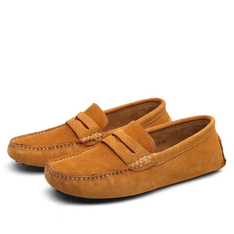 Damen Mokassins aus Wildleder – Bequeme Slipper im klassischen Penny-Loafer Stil mit rutschfester Sohle