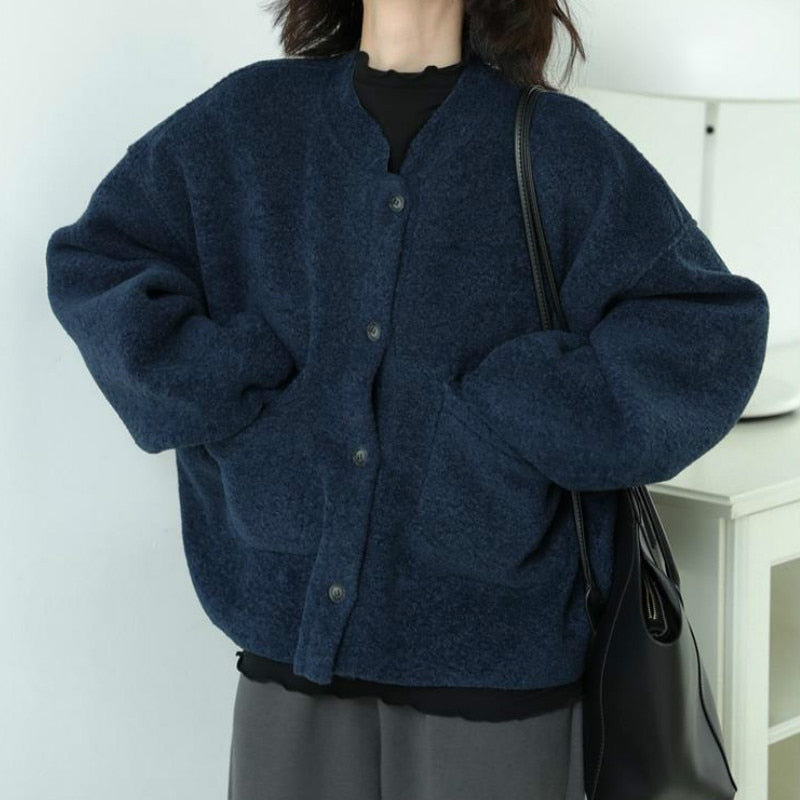 Giacca blu Émilienne con maniche lunghe e tasche