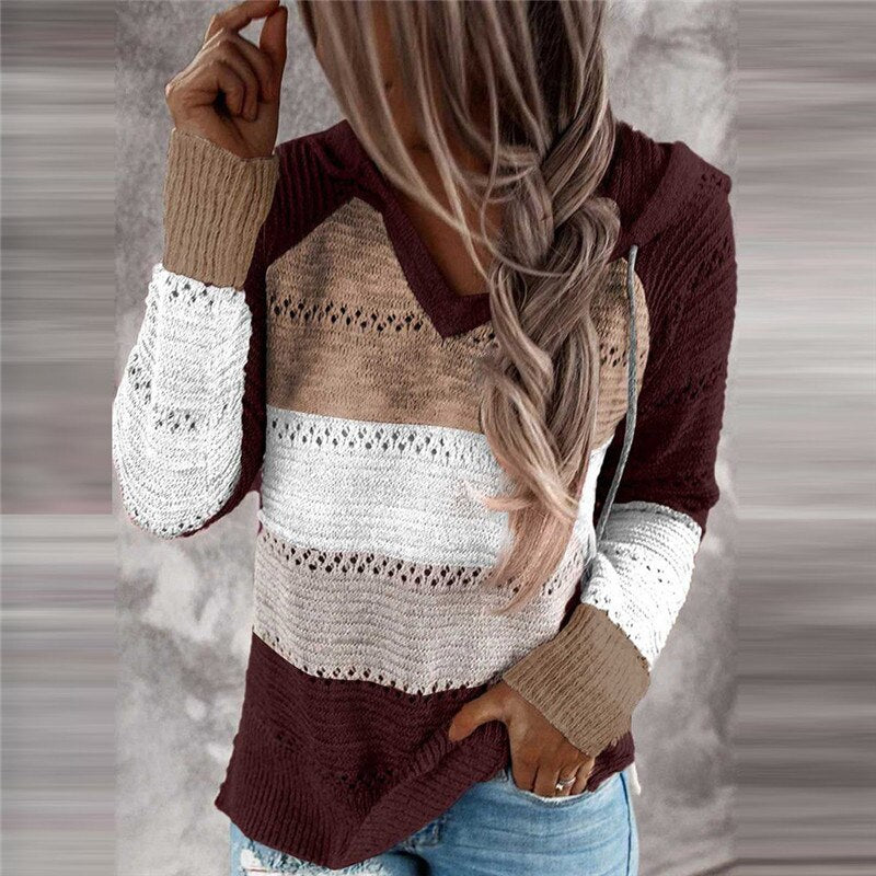 Dottie - Bequemer Patchwork-Pullover mit Kapuze