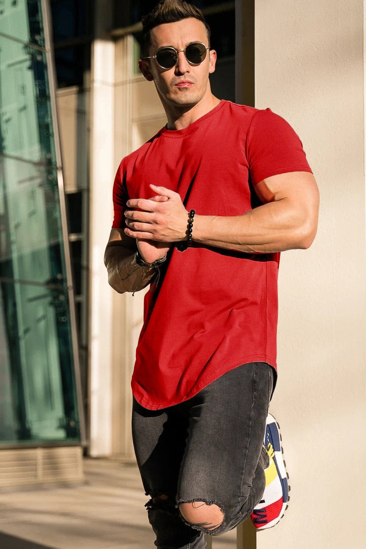 T-shirt homme ajusté avec col rond – T-shirt slim fit pour fitness, loisirs et été