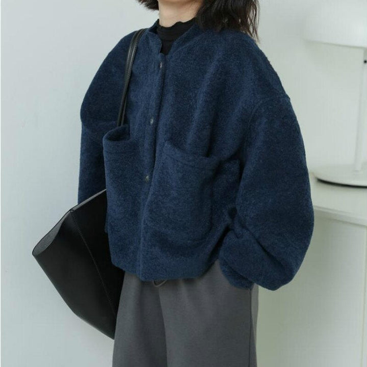 Giacca blu Émilienne con maniche lunghe e tasche