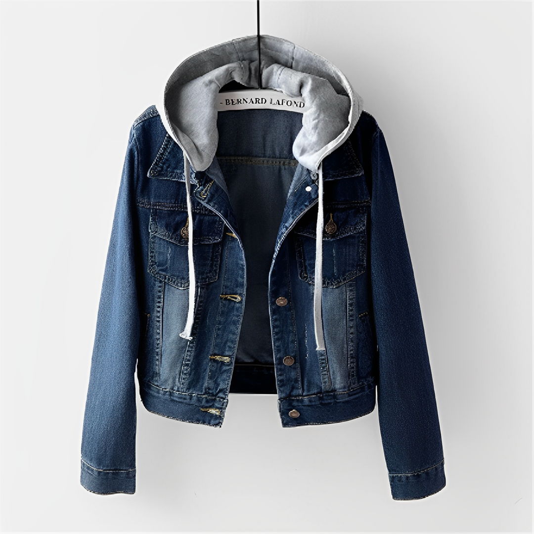 Adah - Giacca di jeans a maniche lunghe con cappuccio rimovibile