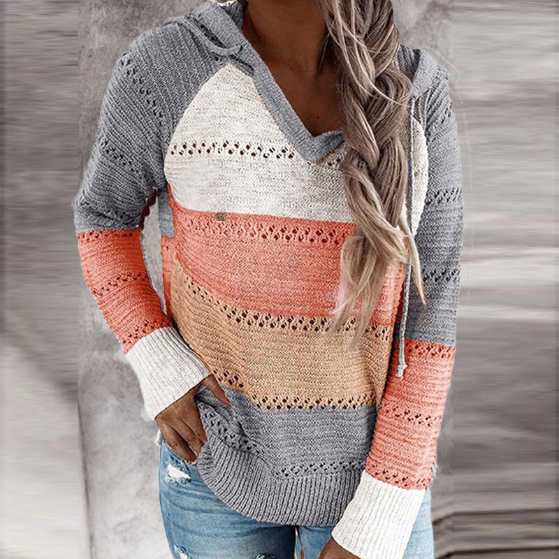 Dottie - Bequemer Patchwork-Pullover mit Kapuze