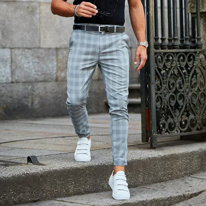 Pantalon en tissu à carreaux élégant pour hommes – Pantalon de costume slim fit avec stretch et ceinture élastique
