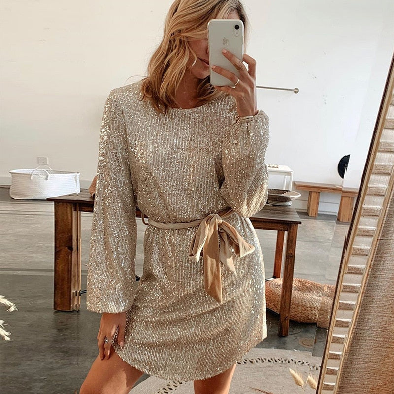 Vestito glitter beige