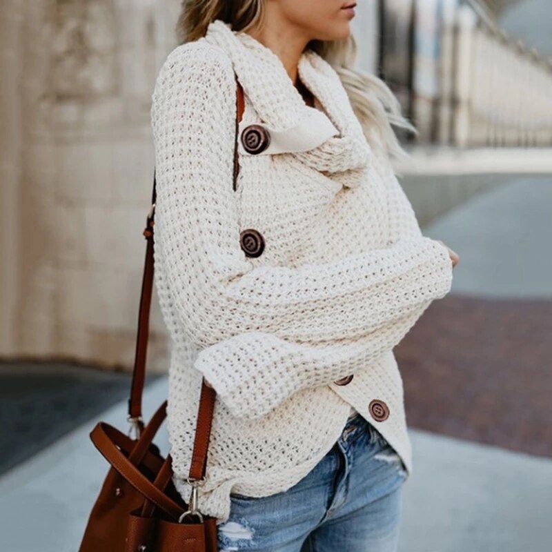 Marybeth - Pull à col roulé asymétrique moderne avec des détails élégants