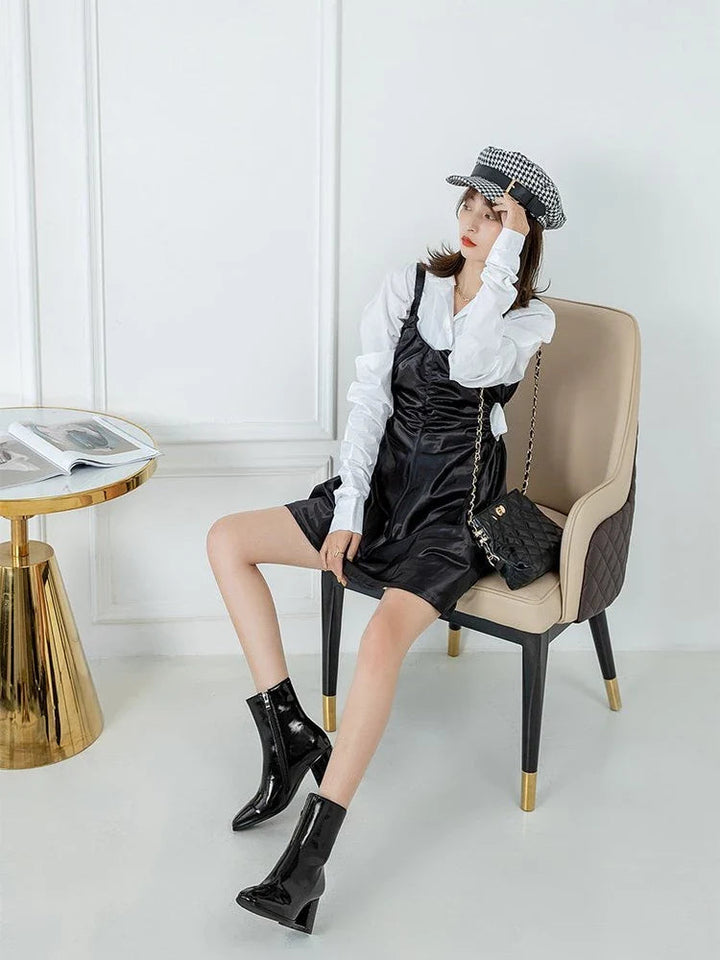 Elegante Glattleder Stiefeletten mit Reißverschluss und Absatz für Damen | Ideal für Herbst/Winter