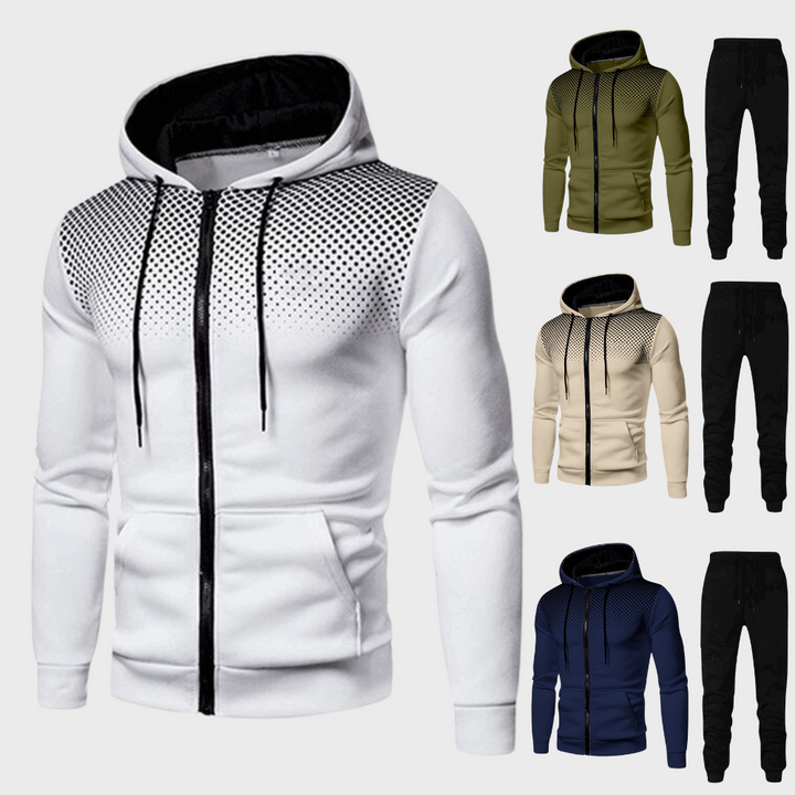 Survêtement homme avec veste à capuche – ensemble de jogging 2 pièces avec fermeture éclair et imprimé