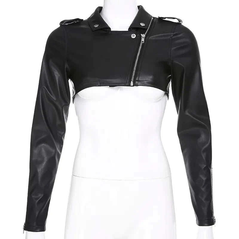 Giacca corta in pelle nera elegante per donna | Perfetta per giornate casual